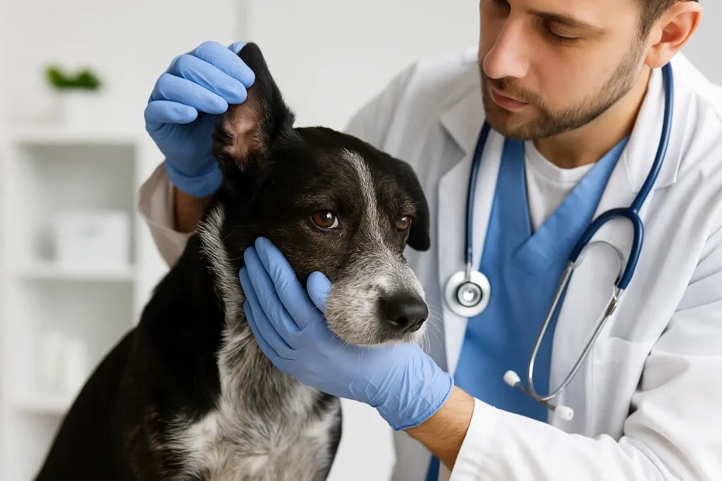 Weterynarz-bada-skórę-psa-z-objawami-alergii